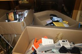 THREE BOXES OF MAINLY NEW ITEMS TO INCLUDE COFFEE GRINDERS, COAT HANGERS, SWIMMING GOGGLES ETC.