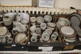 THREE TRAYS OF PURBECK POTTERY TEA & DINNERWARE (TRAYS NOT INCLUDED)