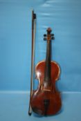 A CASED VINTAGE VIOLIN AND BOW