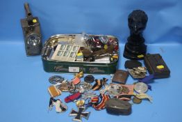 A COLLECTION OF MILITARY AND OTHER ITEMS TO INCLUDE MEDALS, BADGES ETC.