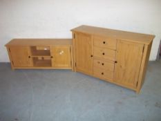A MODERN PINE SIDEBOARD AND A MEDIA TV UNIT.