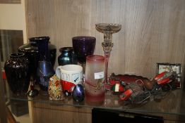A COLLECTION OF ASSORTED COLOURED GLASS ETC.