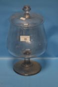 AN 18/19TH CENTURY LIDDED GLASS LEACH JAR (Ground out pontil to base) H 31 cm.