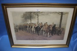 A FRAMED AND GLAZED PRINT TITLED 'THE BAND OF HER MAJESTY'S FIRST LIFEGUARDS, HYDE PARK'