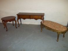 TWO TABLES AND ONE SOFA TABLE TO INCLUDE A MARBLE TOPPED EXAMPLE.