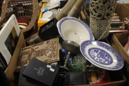 A BOX OF CERAMICS TO INCLUDE PAPERWEIGHTS ETC