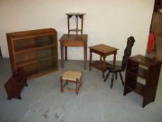 EIGHT ITEMS TO INCLUDE: A GLAZED BOOKCASE, TABLES AND A CHAIR.