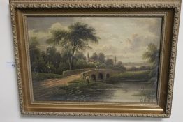 AN OIL ON CANVAS OF A RIVER SCENE SIGNED E. HONTON