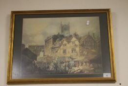 A FRAMED AND GLAZED PRINT OF 