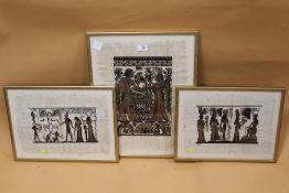 THREE FRAMED AND GLAZED EGYPTIAN PAINTINGS