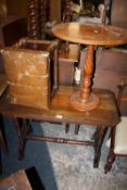 AN EDWARDIAN RECTANGULAR TABLE, OAK STOOL AND A CIRCULAR OCCASIONAL TABLE (3)