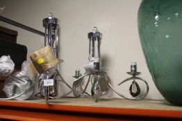 A PAIR OF MODERN CHROME EFFECT CHANDELIERS