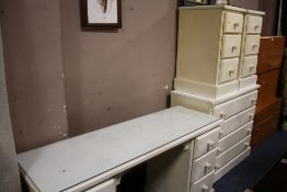 A MODERN DRESSING TABLE, CHEST OF DRAWERS AND A PAIR OF BEDSIDE CHESTS (4)