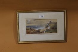 RICHARD PRATCHETT NOBLE (b.1814). Coastal landscape with sailing vessels, figures and town in