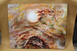 A LARGE OIL ON CANVAS ABSTRACT FIGURE STUDY