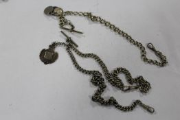 AN ANTIQUE DOUBLE ALBERT POCKET WATCH CHAIN, WITH SILVER FOB, TOGETHER WITH ANOTHER WATCH CHAIN (2)