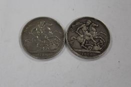 TWO VICTORIAN SILVER CROWNS FROM 1900 AND 1893