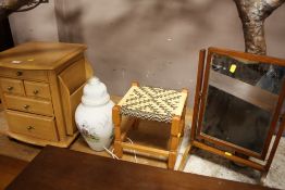 A SMALL MODERN CHEST, MIRROR, ETC (5)
