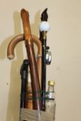 A COLLECTION OF UNUSUAL AND NOVELTY WALKING STICKS TO INCLUDE A GOLF BALL TOPPED EXAMPLE