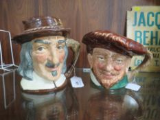 ROYAL DOULTON CHARACTER JUG - IZAAK WALTON D6404, H 18 cm AND TWO ROYAL DOULTON CHARACTER JUGS -