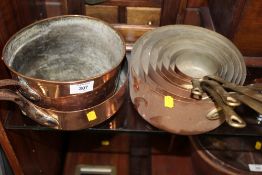 A QUANTITY OF COPPER SAUCEPANS