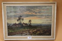 A FRAMED OIL ON BOARD OF FIGURES ON A RURAL PATH SIGNED D SHERRIN