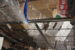 A CAGE OF HOUSEHOLD SUNDRIES, TOYS COAT HANGERS ETC