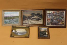 A SMALL QUANTITY OF PICTURES TO INCLUDE OIL PAINTINGS, WATERCOLOUR ETC. (5)