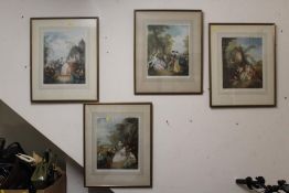 A SET OF FOUR FRAMED AND GLAZED PRINTS DEPICTING CLASSICAL SCENES WITH FIGURES SIGNED LOWER RIGHT