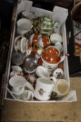 A TRAY OF ASSORTED CHINA TO INCLUDE KOKURA, NORITAKE, WEDGWOOD ETC.
