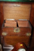 A VINTAGE OAK LIDDED BOX WITH LOWER ROTATING SECTION AND WHITE METAL MOUNTS A/F