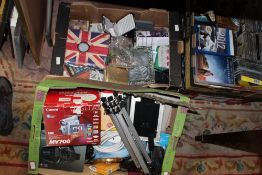 TWO TRAYS OF ASSORTED HOUSEHOLD SUNDRIES TO INCLUDE A CANON VIDEO CAMERA