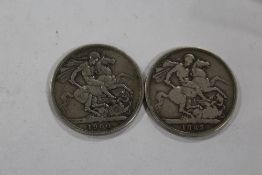TWO VICTORIAN SILVER CROWNS FROM 1889 AND 1900