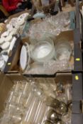 FOUR TRAYS OF ASSORTED GLASSWARE TO INCLUDE CUT GLASS EXAMPLES