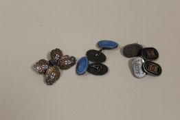 THREE PAIRS OF VINTAGE SILVER & ENAMEL CUFFLINKS