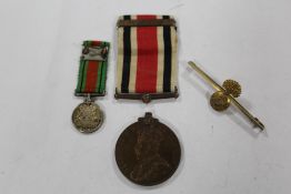 A 1939 LONG SERVICE MEDAL A/F, TOGETHER WITH A MINIATURE EXAMPLE ETC.