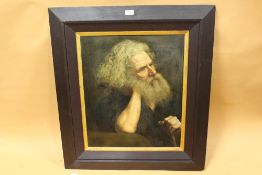 (XVII-XVIII). Old master style study of a bearded man holding a staff, thought to be St. Jerome,