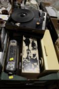A TRAY OF MOSTLY VINTAGE RADIOS, TOGETHER WITH A SMALL FIDELITY RECORD PLAYER