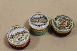 THREE CRUMMELS ENAMEL PILL BOXES