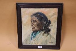 TONY DAVIS (XX). Portrait study of a native American Indian, signed lower right, oil on board,