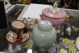 TWO TRAYS OF ASSORTED CERAMICS TO INCLUDE A LARGE JUG, TRINKET BOXES ETC.