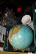 A TRAY OF ASSORTED SUNDRIES TO INCLUDE A GLOBE
