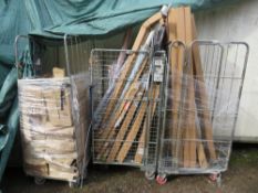 THREE CAGES OF ASSORTED VENETIAN BLINDS, ROLLER BLINDS AND WALLPAPER