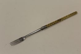 AN ANTIQUE HALLMARKED SILVER PICKLE FORK