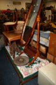 A CHEVAL MIRROR AND TWO COFFEE TABLES ETC