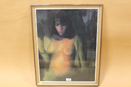 (XX). Atmospheric female nude study, indistinctly signed lower left, mixed media on paper, laid on