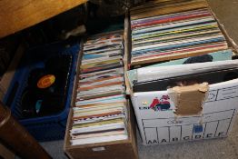 A BOX OF LP RECORDS, TWO INCLUDE TEARS FOR FEARS, BILLY JOEL ETC. TOGETHER WITH TWO BOXES OF 7