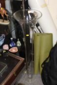 A VERY LARGE GLASS FLUTED VASE HEIGHT - 100CM