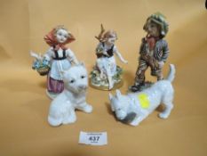 THREE CAPE DI MONTE FIGURES TOGETHER WITH A ROYAL COPENHAGEN DOG FIGURE AND ANOTHER (5)