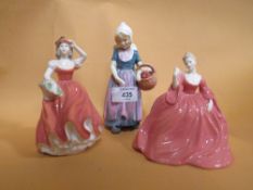 TWO SMALL COALPORT FIGURES TOGETHER WITH A ROYAL DOULTON ANNETTE FIGURE A/F
